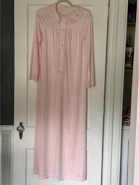 Cozy Pink Long Sleeve Embroidered Nightgown